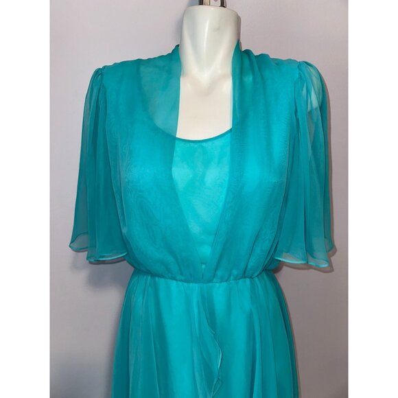 Vtg 70s Mike Benet Blue Chiffon Flowy Fairycore Angel Dress Size Medium Large - Picture 9 of 9